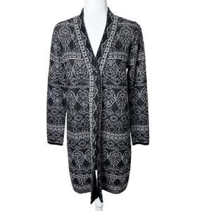 Style & Co Women's Duster Cardigan Sweater S Black & White Patterned Long Line